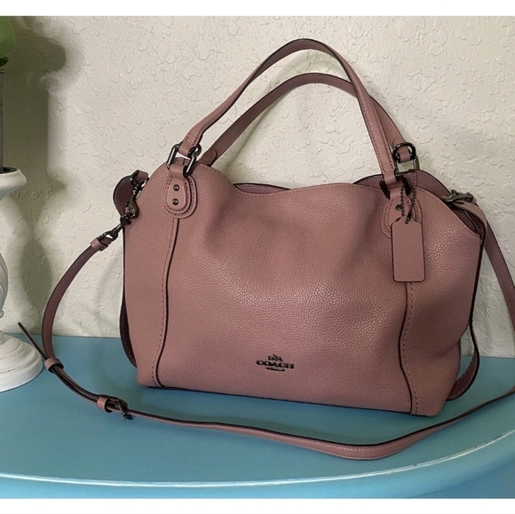 Coach Edie 28 Mauve Pebbled Leather Satchel 57124 - Picture 1 of 5